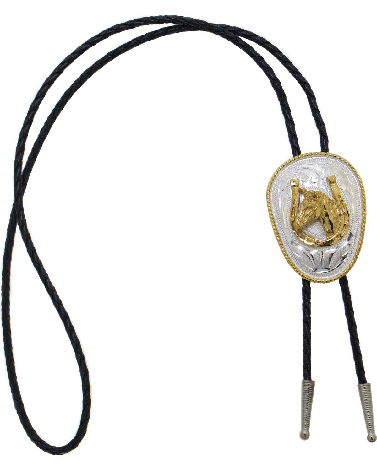 Image #2 - Western Express Men's German Silver Horsehead And Horseshoe Bolo Tie, Silver, hi-res