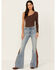 Image #1 - Shyanne Women's Tansy Medium Wash High Rise Fringe Embroidered Stretch Flare Jeans, Medium Wash, hi-res