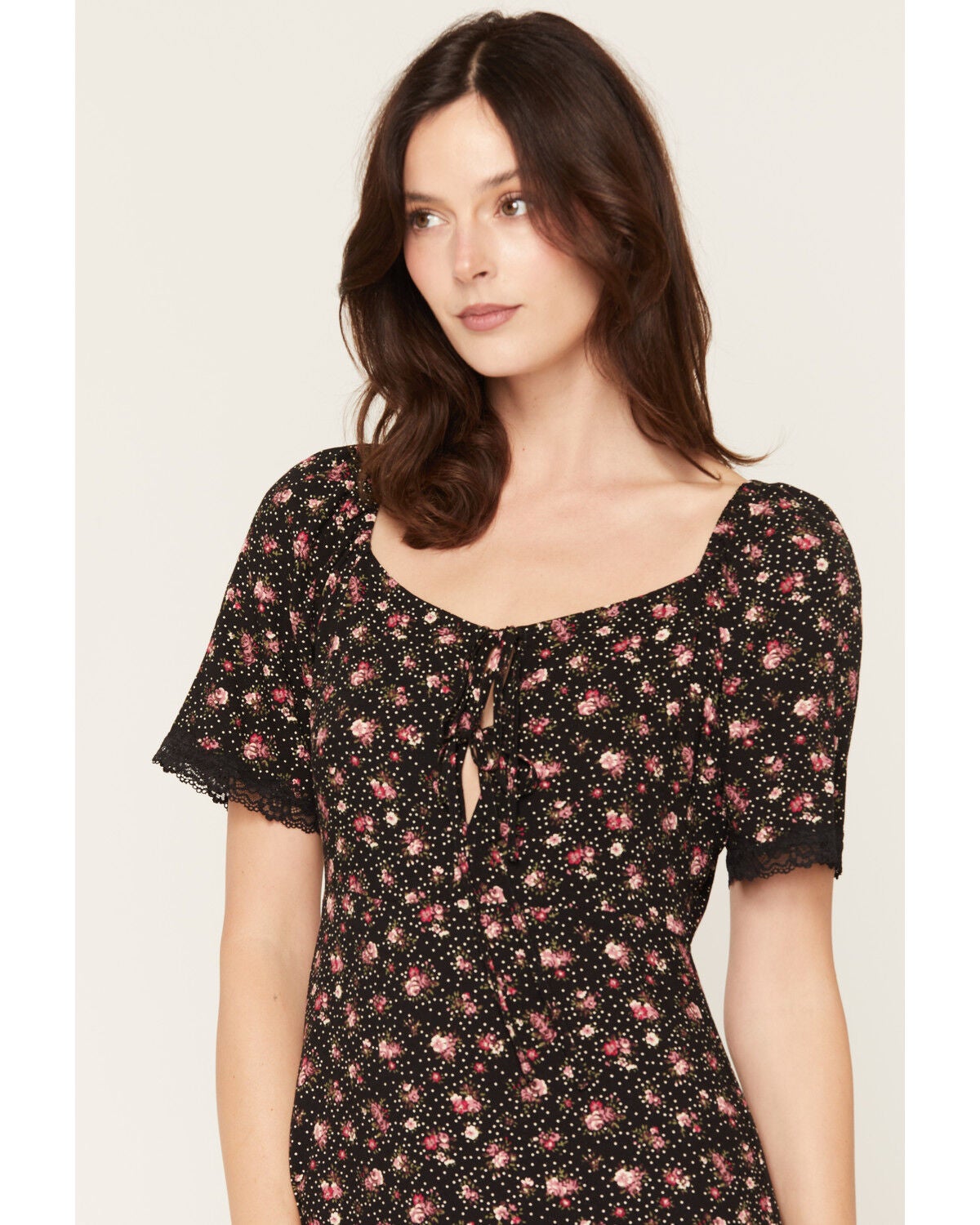 Image #2 - Idyllwind Women's Merion Floral Print Tie Front Midi Dress, Black, hi-res