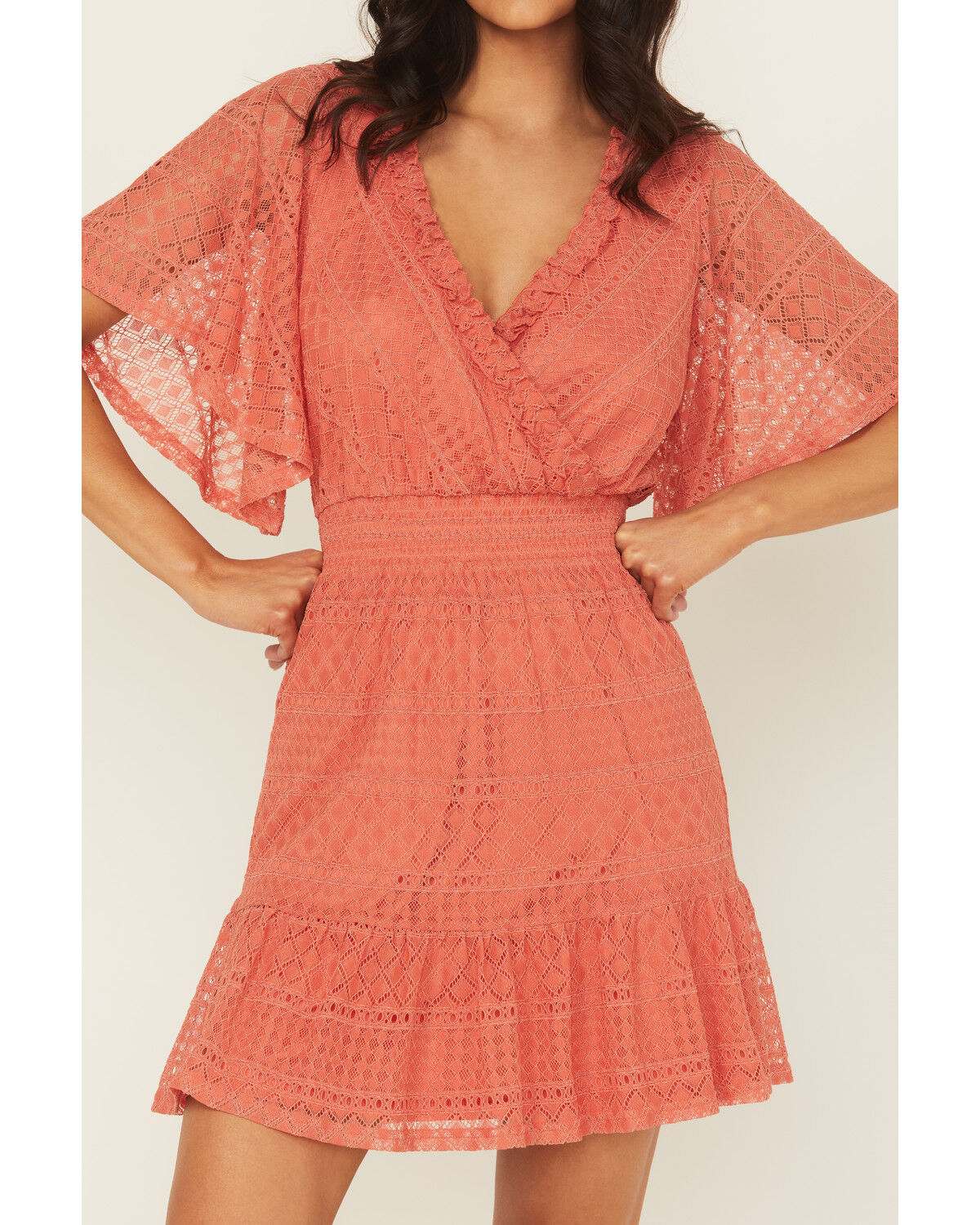 Image #3 - Shyanne Women's Faux Wrap Lace Mini Dress, Dark Pink, hi-res