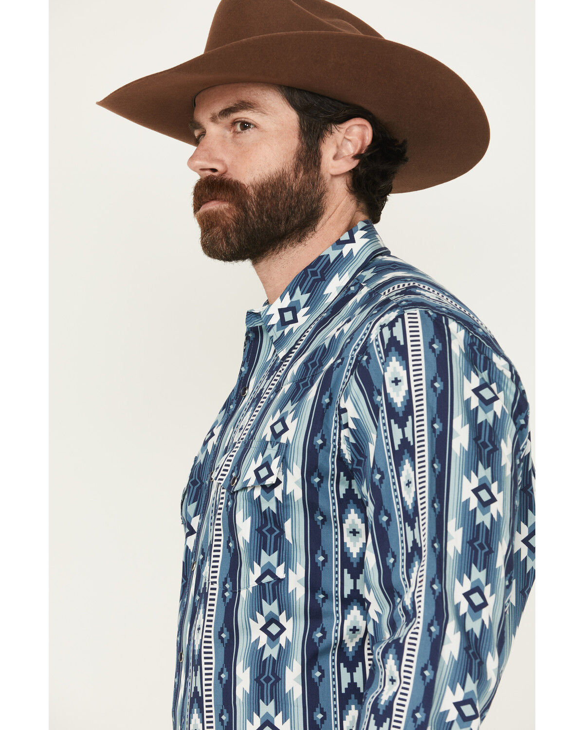 Image #2 - Wrangler Men's Checotah Southwestern Print Long Sleeve Snap Western Shirt, Blue, hi-res