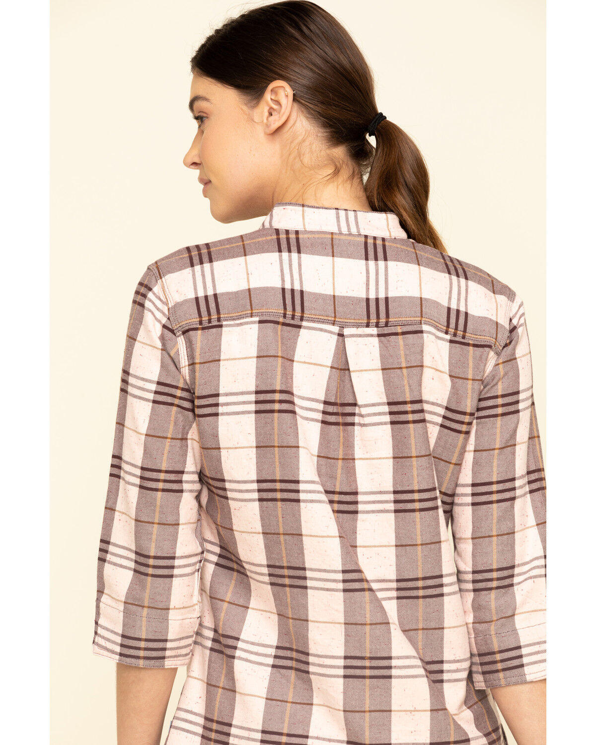 Image #5 - Carhartt Women's Plaid Print Relaxed Fit Midweight 3/4 Sleeve Button-Down Work Shirt, Wine, hi-res