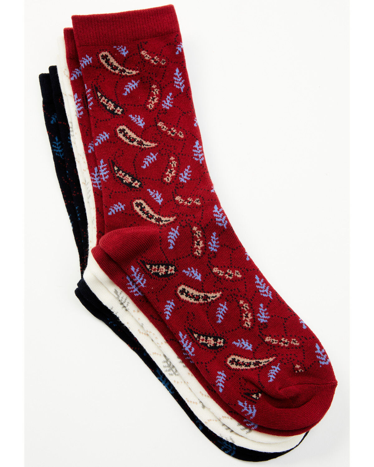 Image #2 - Shyanne Women's Libby Paisley Crew Socks - 3-Pack, Cream, hi-res