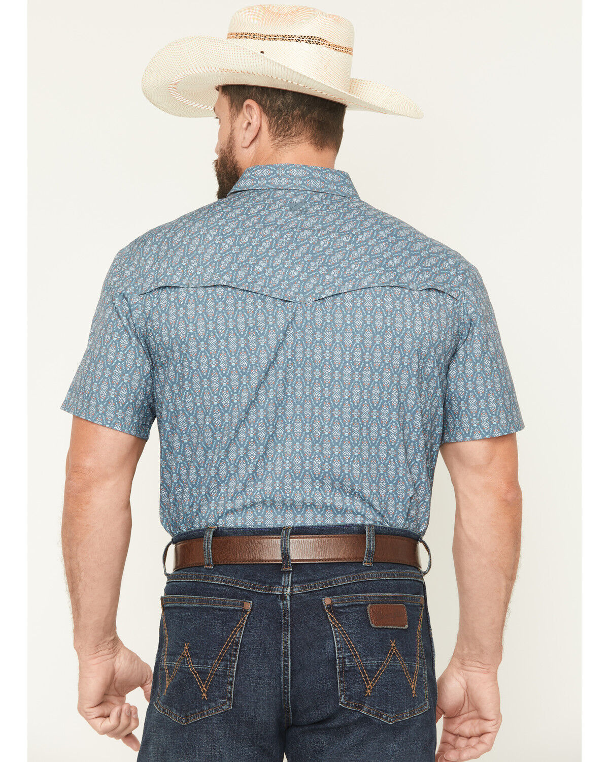 Image #4 - RANK 45® Men's River Rangers Southwestern Print Short Sleeve Snap Western Shirt, Navy, hi-res
