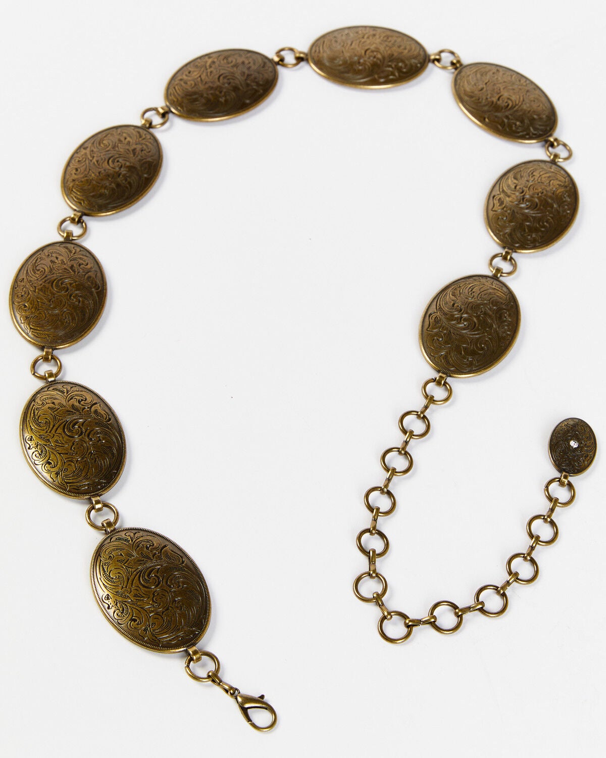 Image #2 - Shyanne Women's Rust Copper Oval Floral Scroll Concho Chain Belt, Rust Copper, hi-res