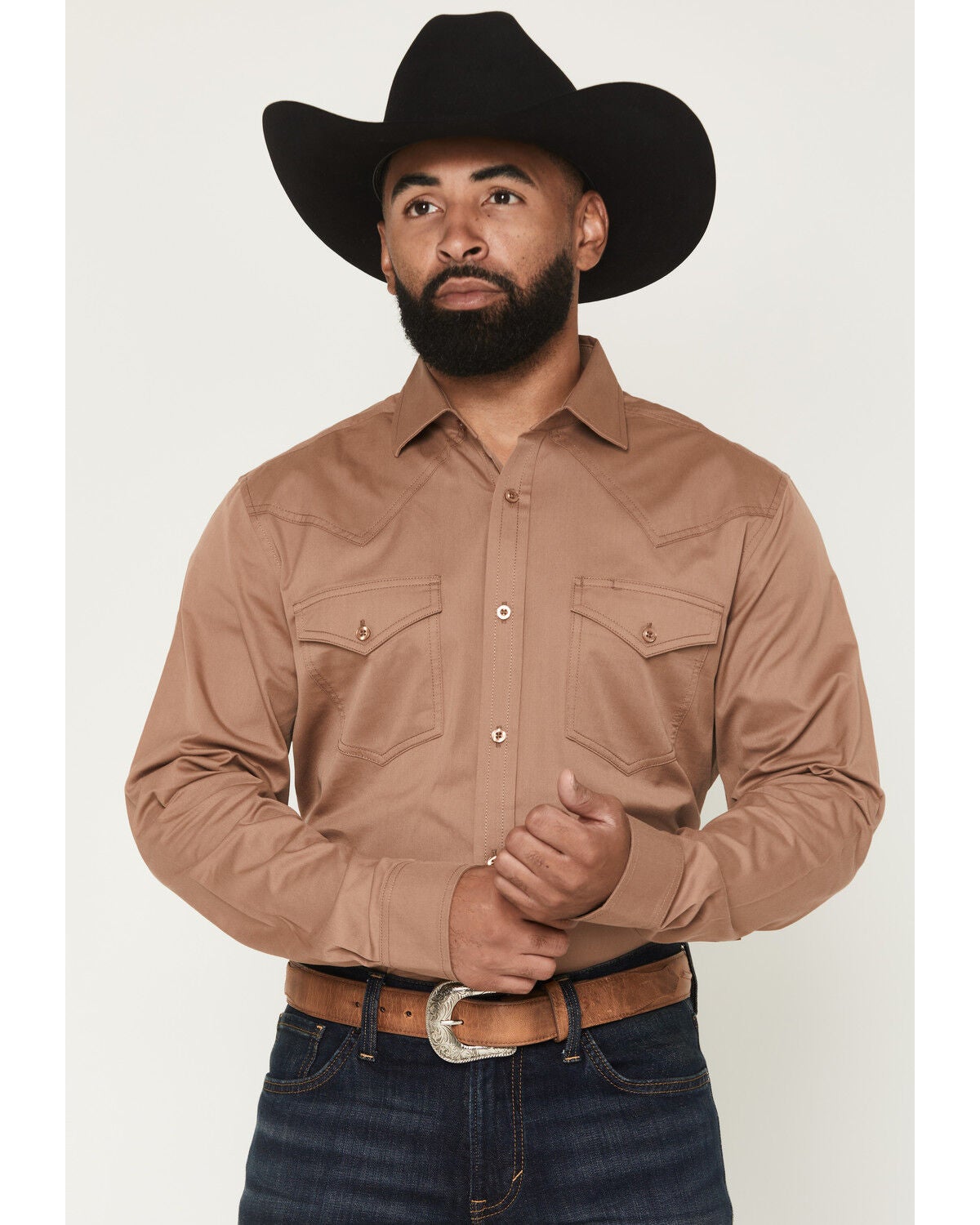 Image #1 - Cody James Black 1978&reg; Men's Lawman Solid Long Sleeve Button-Down Western Shirt, Lt Brown, hi-res