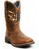 Image #1 - RANK 45® Women's Inspired Stars and Stripes Inlay Shaft Performance Leather Western Boots - Broad Square Toe, Brown, hi-res