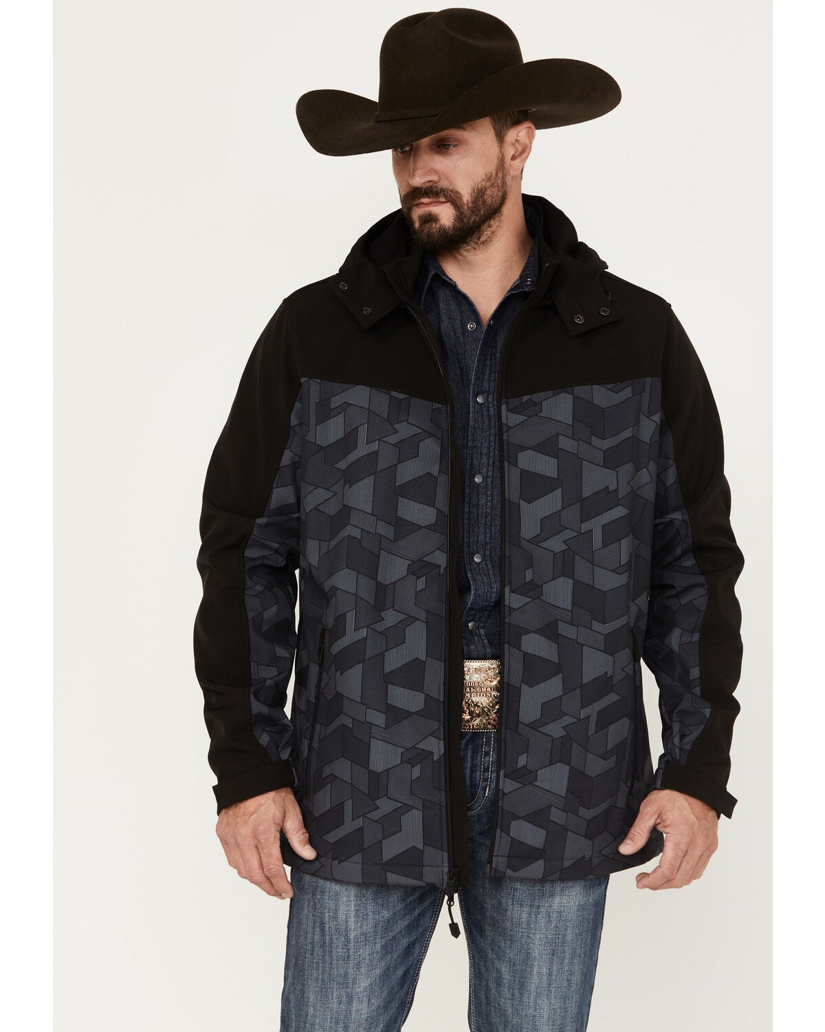 RANK 45&reg; Men's Barrier Hooded Softshell Jacket, Charcoal, hi-res