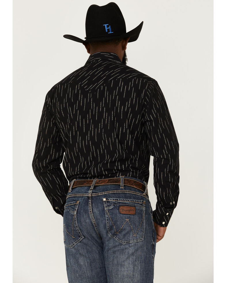 Rock & Roll Denim Men's Vintage Diamond Geo Print Long Sleeve Snap Western Shirt , Black, hi-res