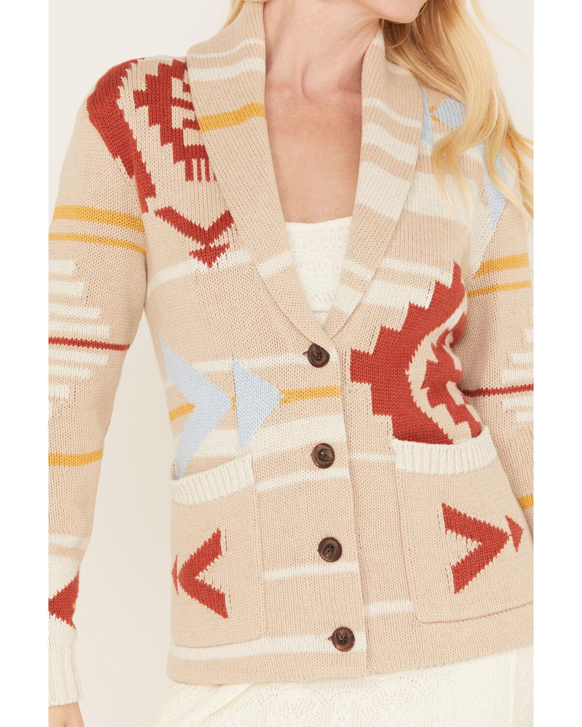 Image #3 - Pendleton Women's Multicolored Print Taos Graphic Cardigan, Cream, hi-res