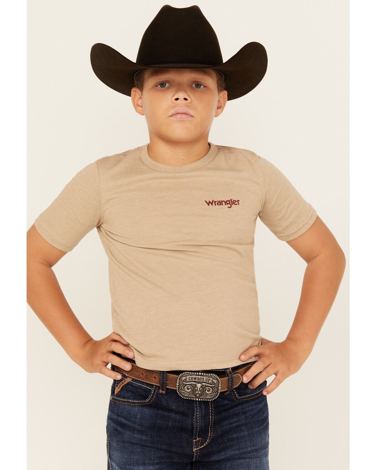 Image #2 - Wrangler Boys' Buffalo Logo Short Sleeve Graphic T-Shirt, Oatmeal, hi-res