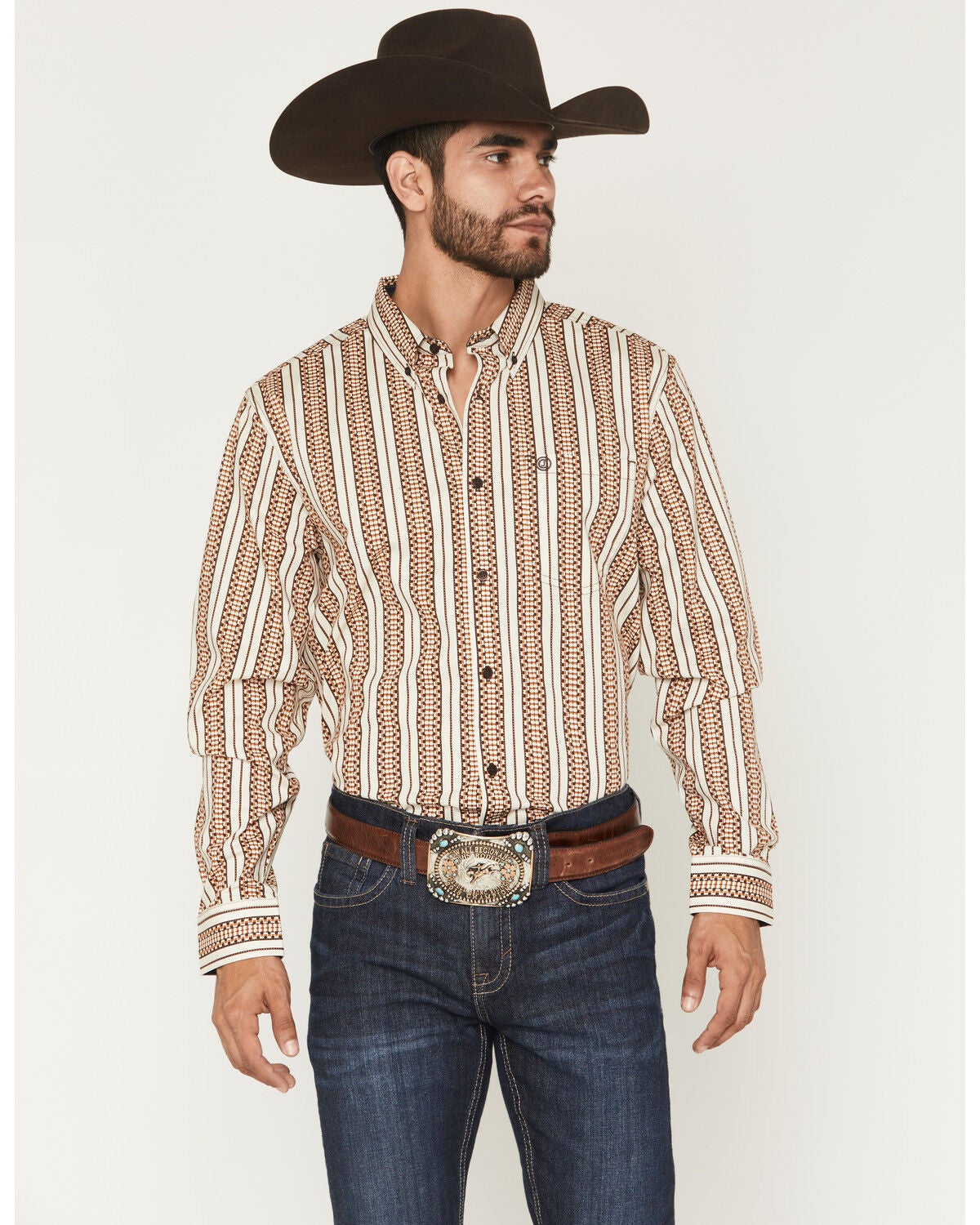 Product Name: Cody James Men's Waylon Geo Stripe Print Long Sleeve Button-Down Stretch Western Shirt