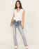 Image #3 - Miss Me Women's Light Wash Mid Rise Floral Embroidered Bootcut Stretch Denim Jeans, Light Wash, hi-res