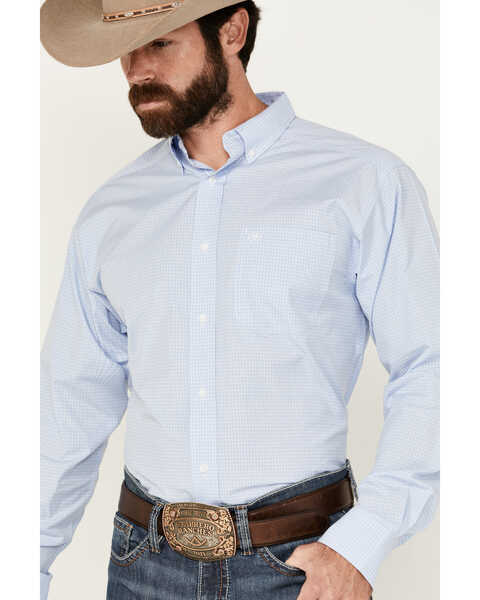 Image #3 - Ariat Men's Pro Series Dabney Checkered Print Long Sleeve Button-Down Western Shirt - Tall , Light Blue, hi-res