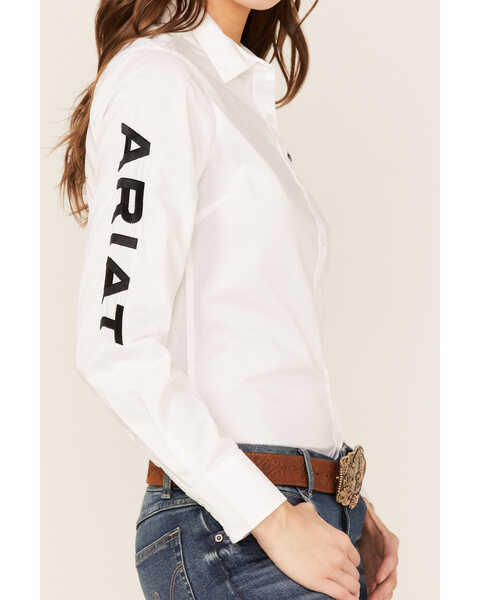 Ariat Women's R.E.A.L. Team Kirby Logo Long Sleeve Button Down Stretch Shirt, White, hi-res