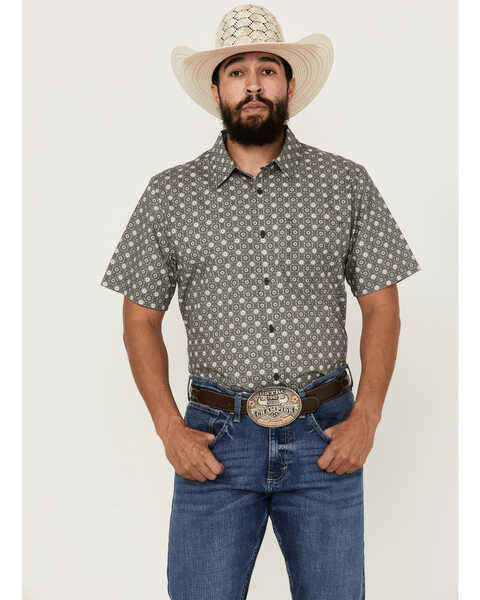 Image #1 - Gibson Trading Co Men's Good Time Geo Print Button-Down Short Sleeve Western Shirt , Grey, hi-res