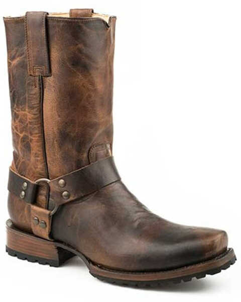 Image #1 - Stetson Men's Heritage Harness Waxy Shaft Pull On Moto Boots - Square Toe , Brown, hi-res