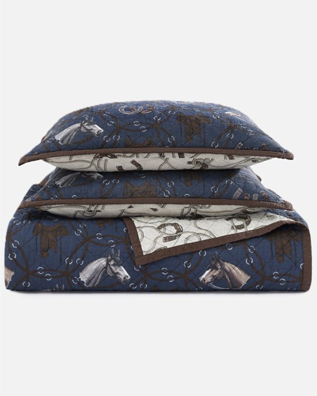Image #3 - HiEnd Accents Saratoga Reversible Queen Size Quilt Set - 3 Piece, Navy, hi-res