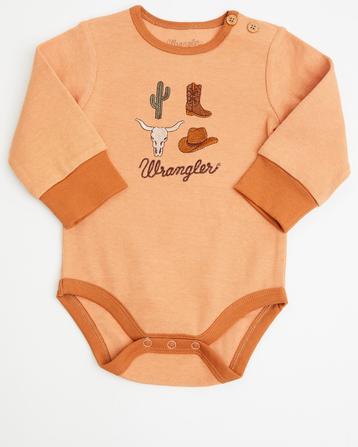 Image #1 - Wrangler Infant Boys' Logo Icon Onesie, Brown, hi-res