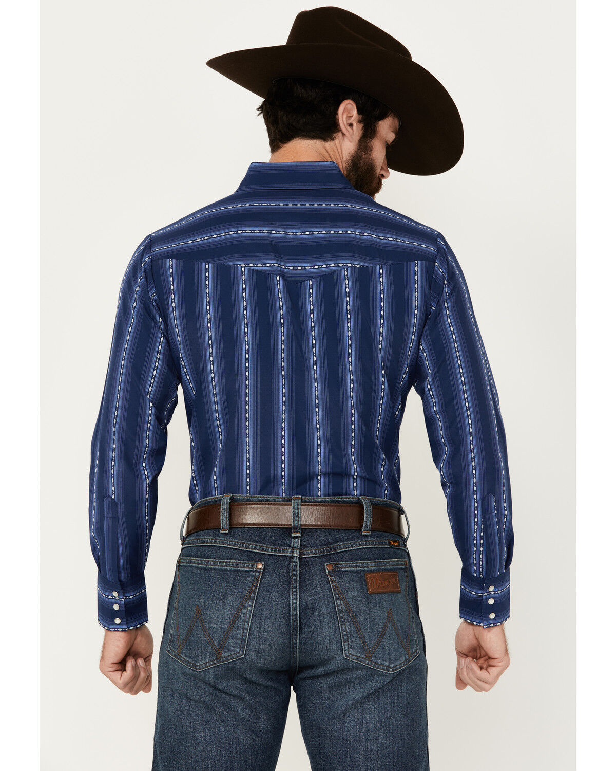 Image #4 - Ely Walker Men's Southwestern Striped Print Long Sleeve Pearl Snap Western Shirt, Navy, hi-res