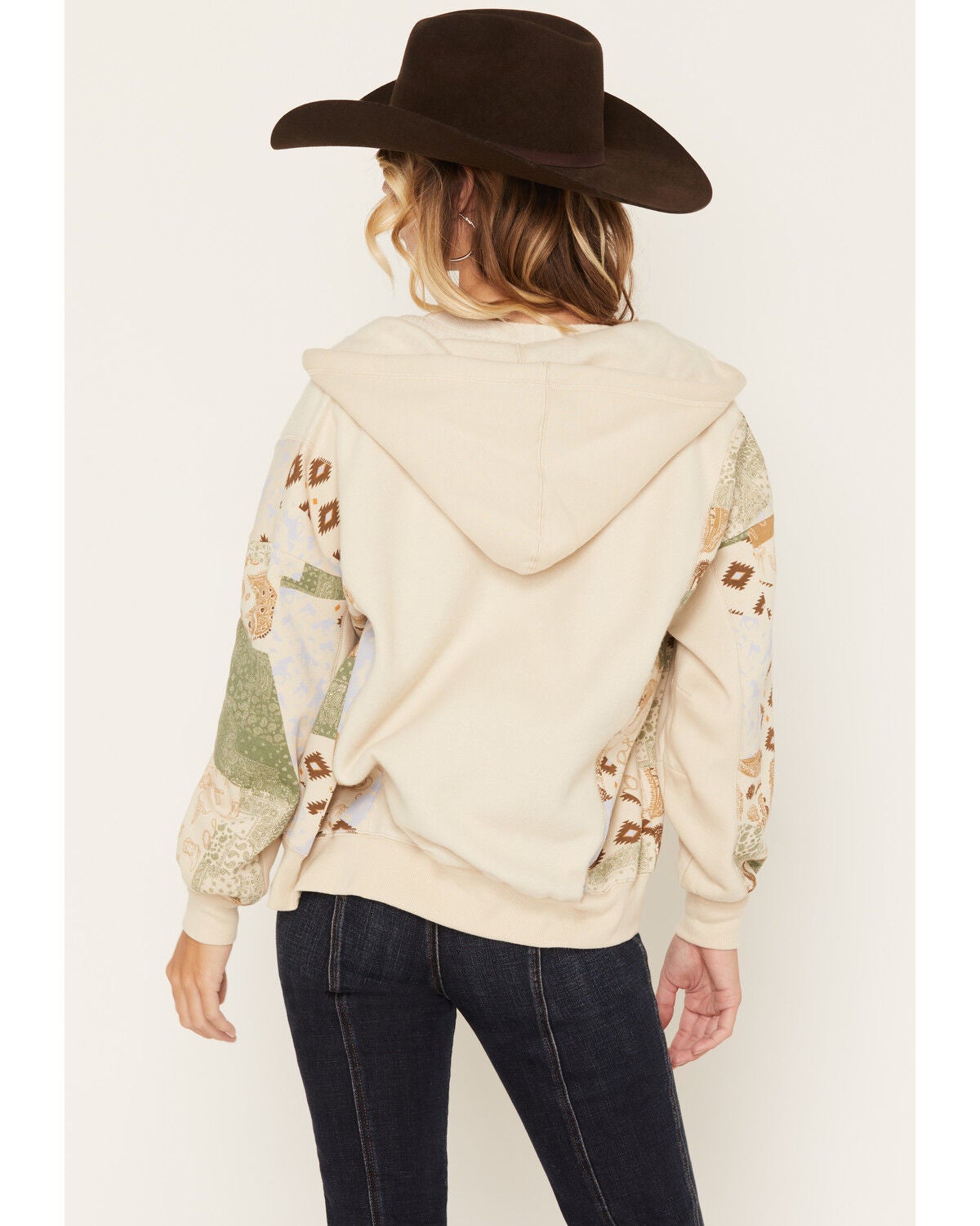 Image #4 - Blended Women's Mixed Print Zip Hoodie, Tan, hi-res