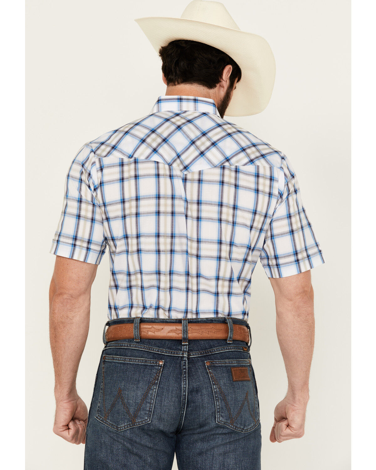 Image #4 - Ely Walker Men's Plaid Print Short Sleeve Pearl Snap Western Shirt, White, hi-res