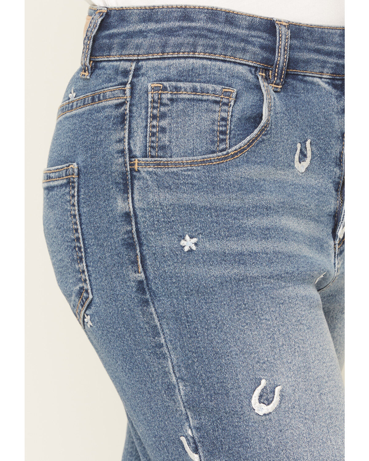 Image #2 - Wild Daisy Girls' Horseshoe Embroidered Mid Rise Flare Stretch Denim Jeans, Multi, hi-res