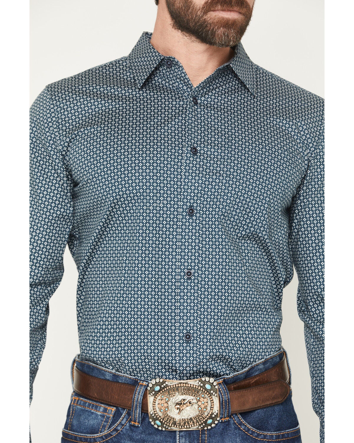 Image #3 - Cody James Men's Bourbon Geo Print Long Sleeve Button-Down Stretch Western Shirt - Tall, Navy, hi-res