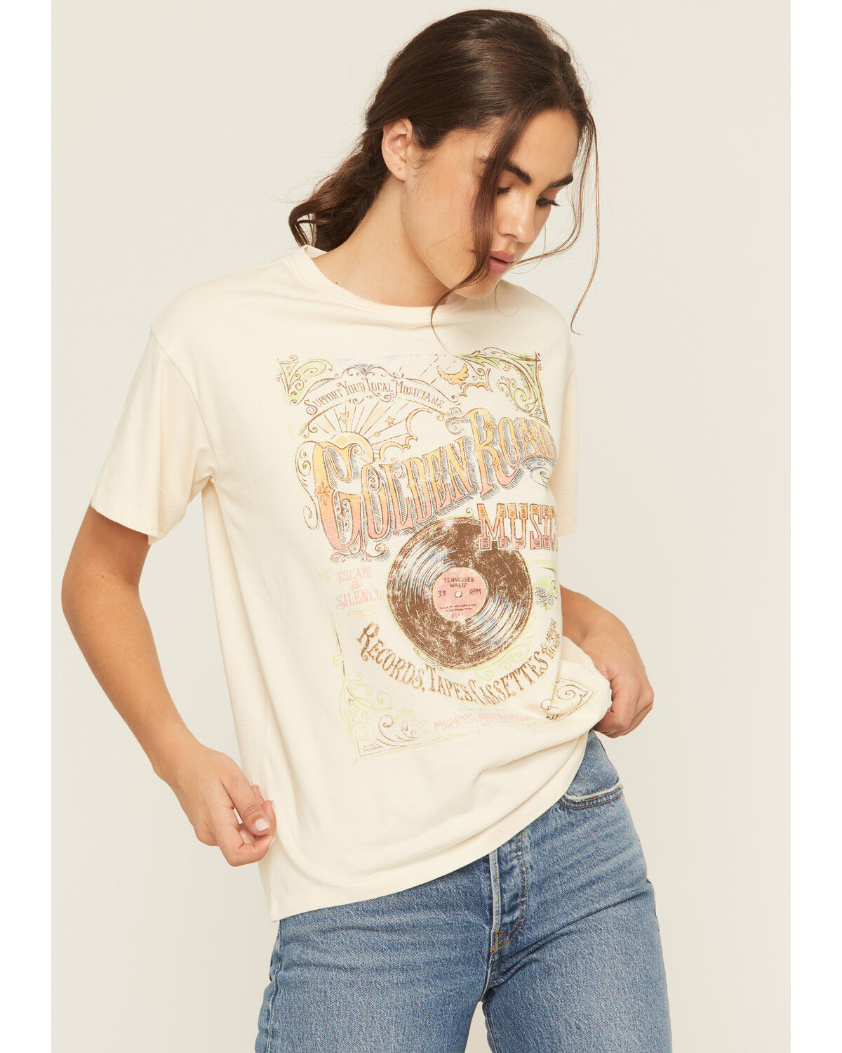 Image #1 - Cleo & Wolf Women's Golden Road Short Sleeve Graphic Tee, Sand, hi-res