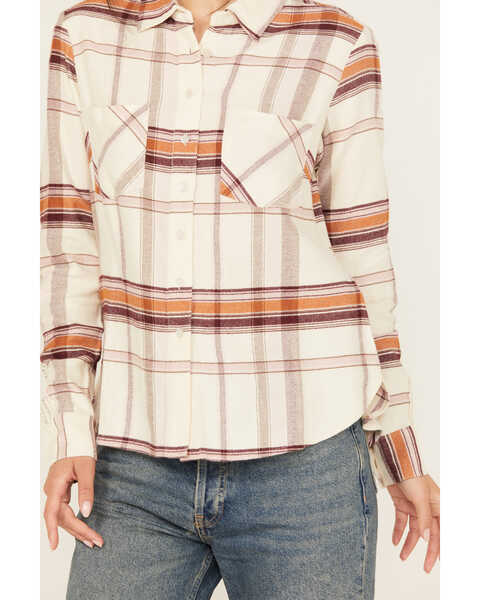 Image #3 - Shyanne Women's Lace Applique Plaid Print Button-Down Flannel Shirt , Cream, hi-res