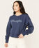 Image #1 - Wrangler Retro Boot Barn Exclusive Women's Logo Graphic Sweatshirt, Navy, hi-res