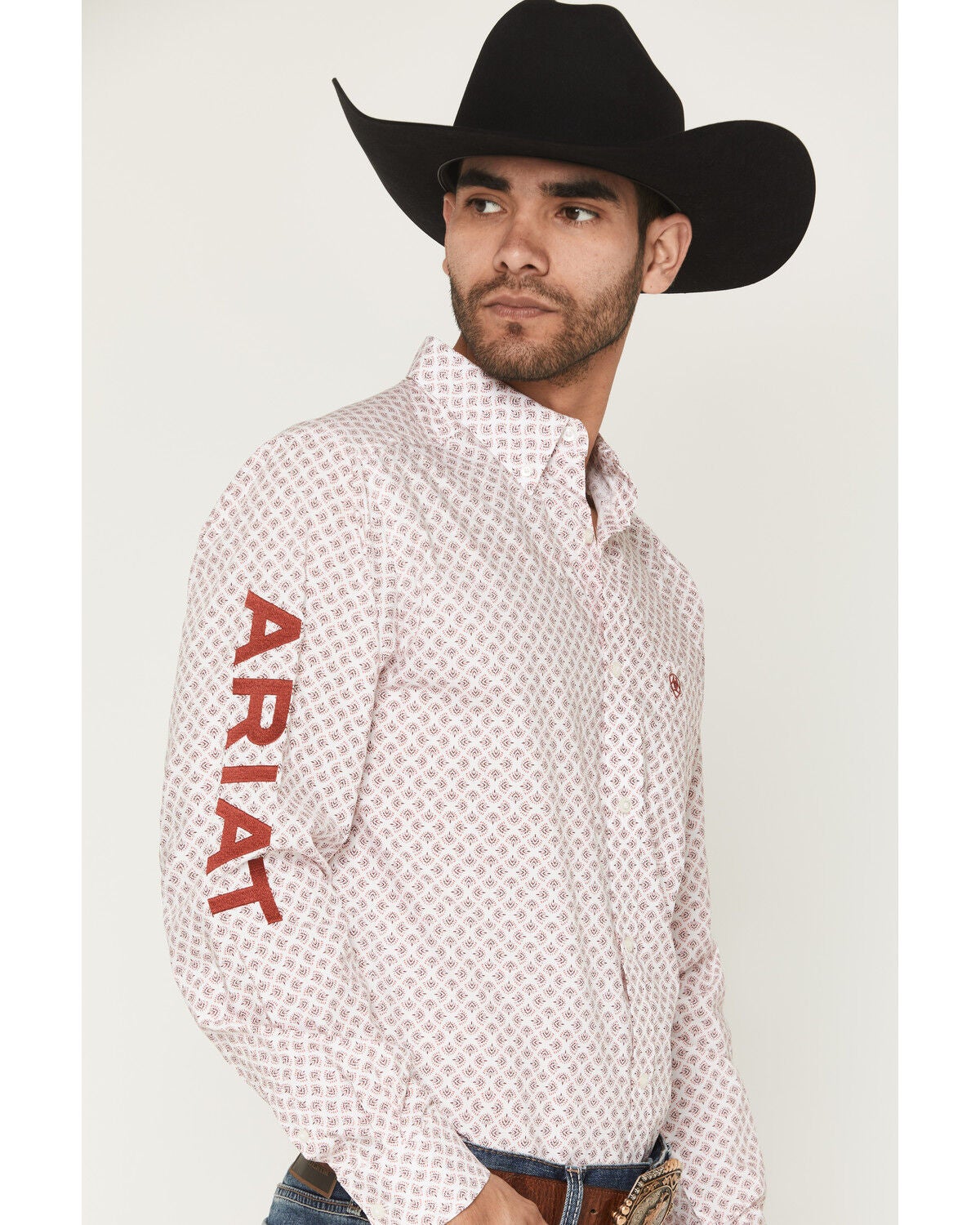 Image #2 - Ariat Men's Team Donovan Feather Print Long Sleeve Button-Down Western Shirt, White, hi-res
