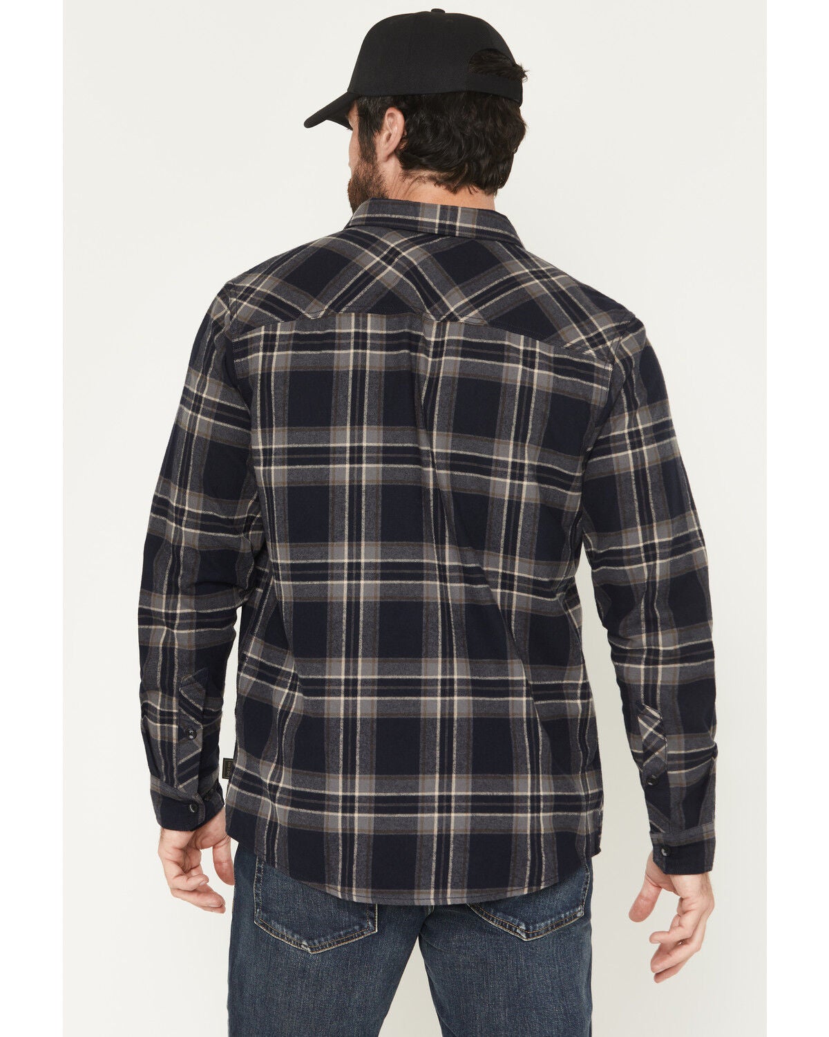 Image #4 - Brothers and Sons Men's Blue Light Plaid Print Long Sleeve Button-Down Flannel Shirt, Navy, hi-res