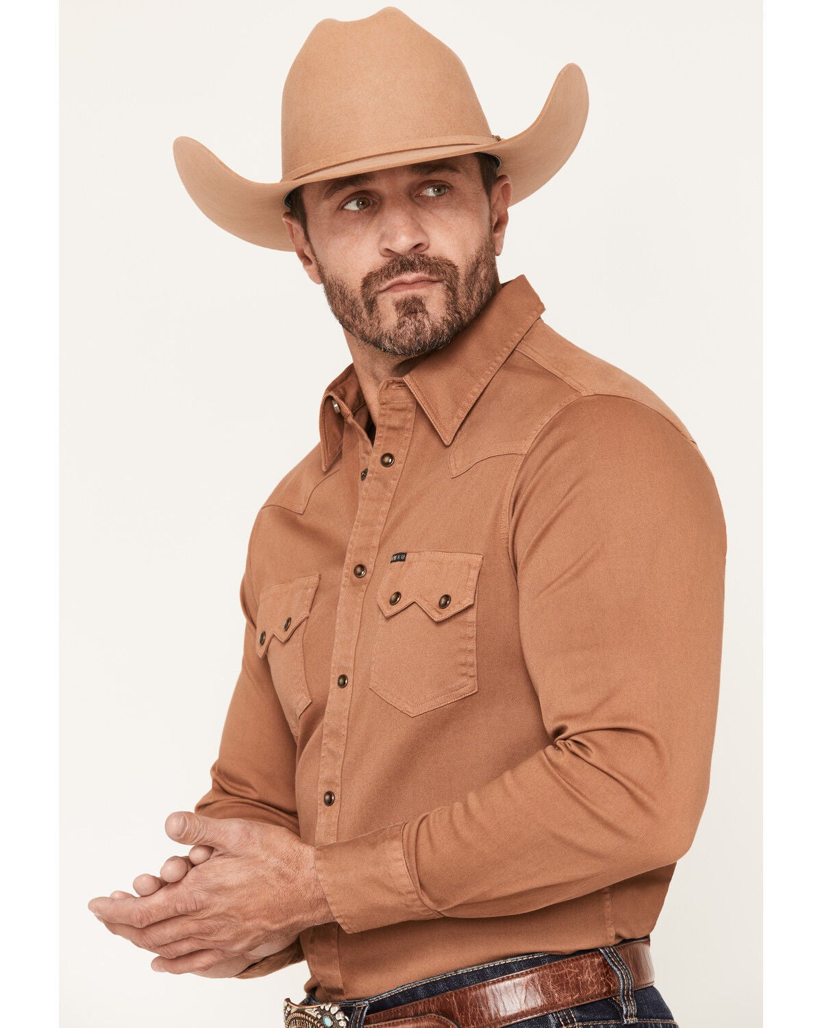 Image #2 - Rock & Roll Denim X Koe Wetzel Men's Washed Denim Long Sleeve Snap Western Shirt, Camel, hi-res