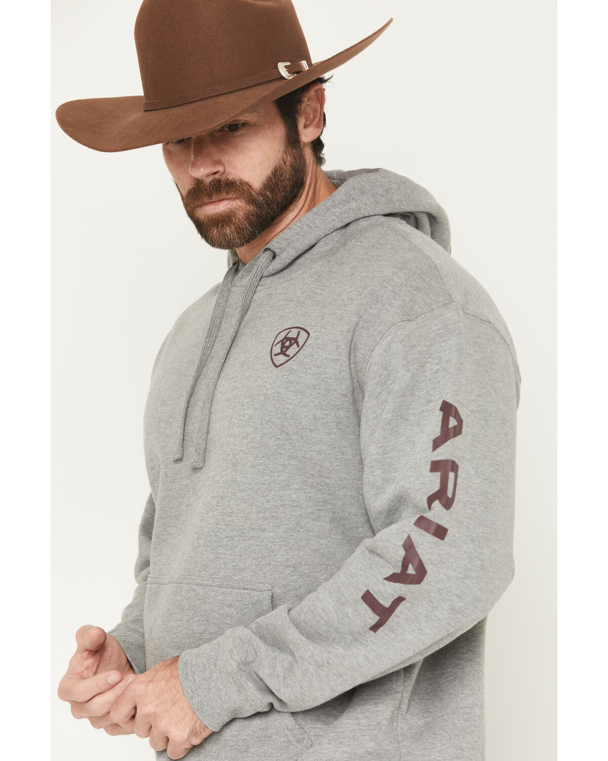 Image #2 - Ariat Men's Logo Graphic Hooded Sweatshirt, Grey, hi-res