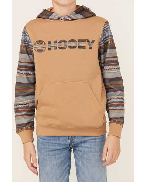 Image #3 - Hooey Boys' Striped Print Logo Hooded Sweatshirt , Brown, hi-res