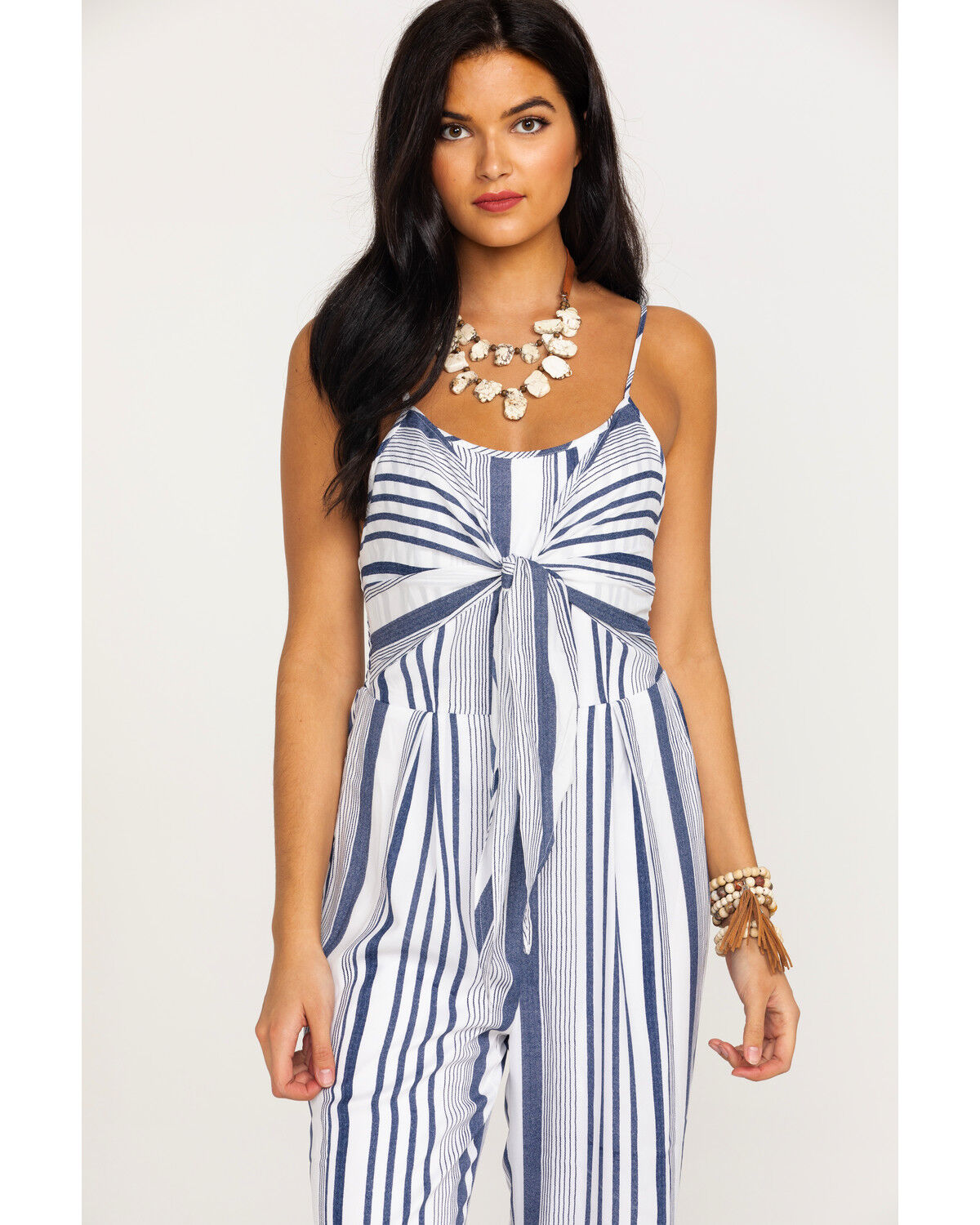 striped tie front jumpsuit