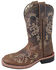 Image #1 - Smoky Mountain Little Girls' Marilyn Western Boots - Square Toe, Brown, hi-res