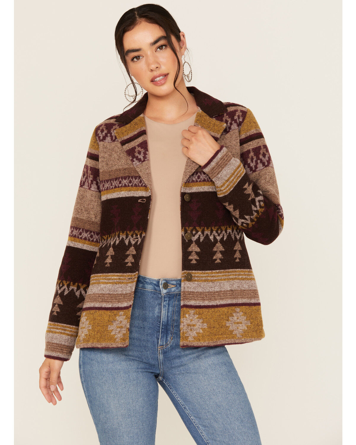 Image #1 - Shyanne Women's Southwestern Print Blazer Shacket, Fuchsia, hi-res
