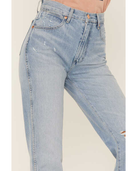 Image #2 - Wrangler Retro Women's Wild West 603 Mid Damaged High Rise Straight Jeans, Blue, hi-res