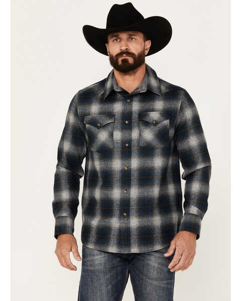Image #1 - Pendleton Men's Canyon Ombre Plaid Print Long Sleeve Snap Western Shirt, Dark Blue, hi-res