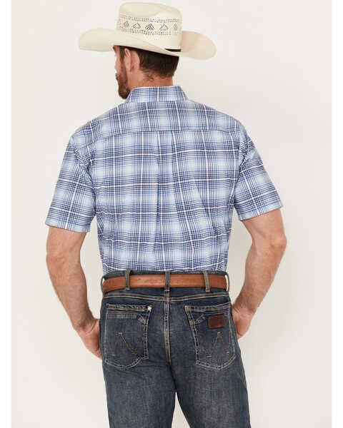 Image #4 - Rough Stock by Panhandle Men's Ombre Plaid Print Short Sleeve Button-Down Western Shirt, Blue, hi-res
