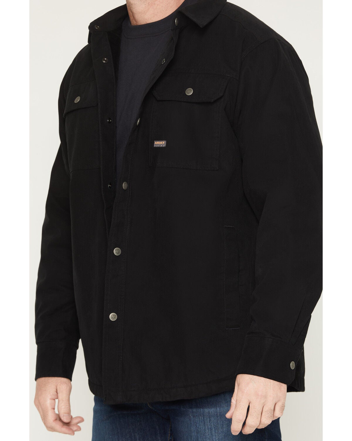 Image #3 - Ariat Men's Rebar Canvas Long Sleeve Snap Shirt Jacket, Black, hi-res