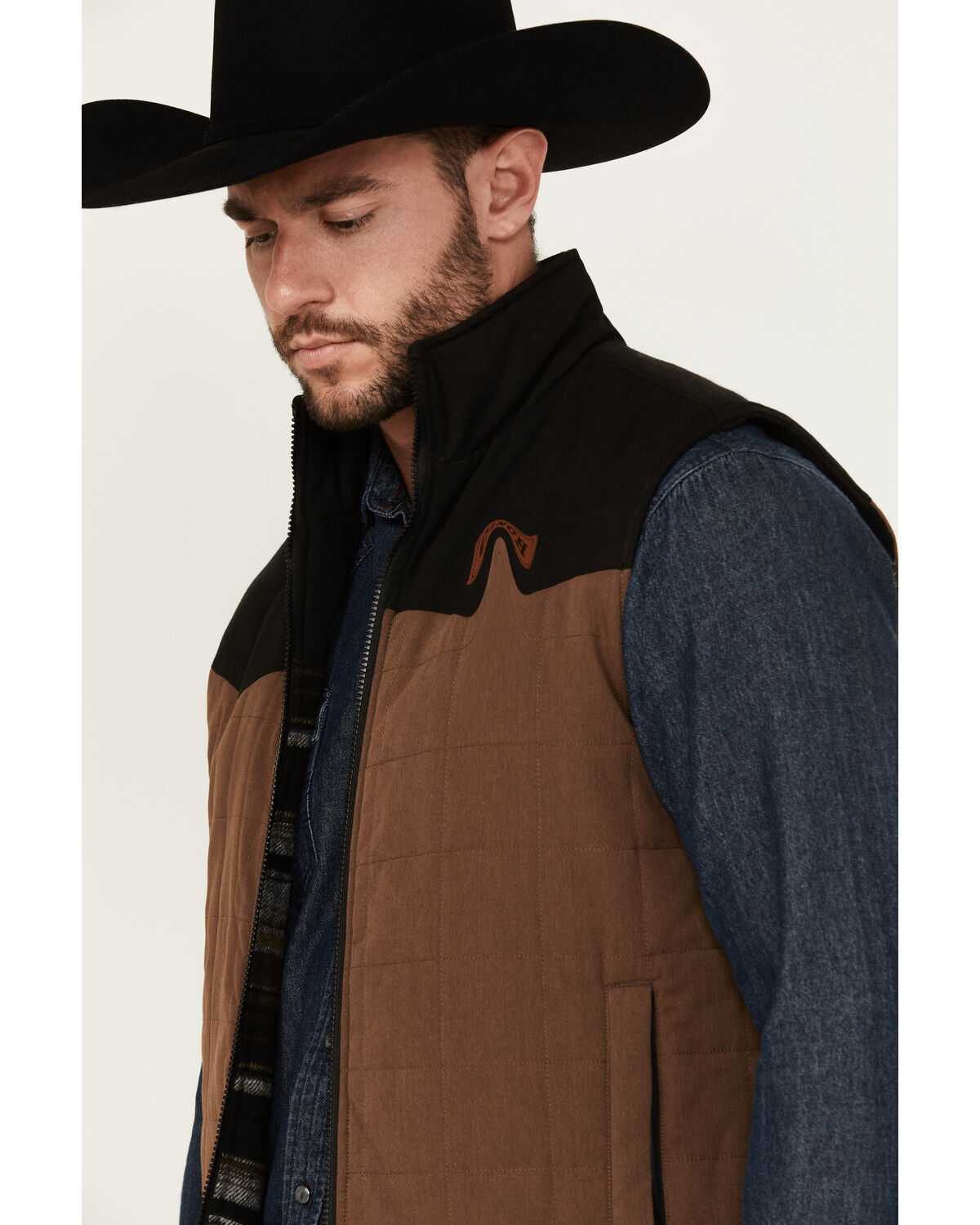 Image #2 - Cinch Men's Canvas Reversible Quilted Striped Zip Vest, Brown, hi-res