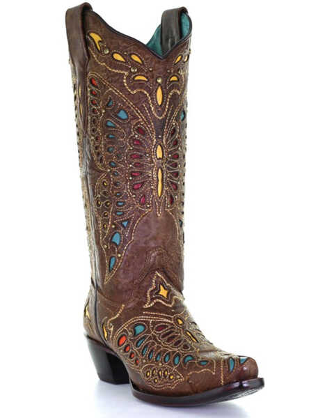 Image #1 - Corral Women's Butterfly Inlay Western Boots - Snip Toe, Brown, hi-res