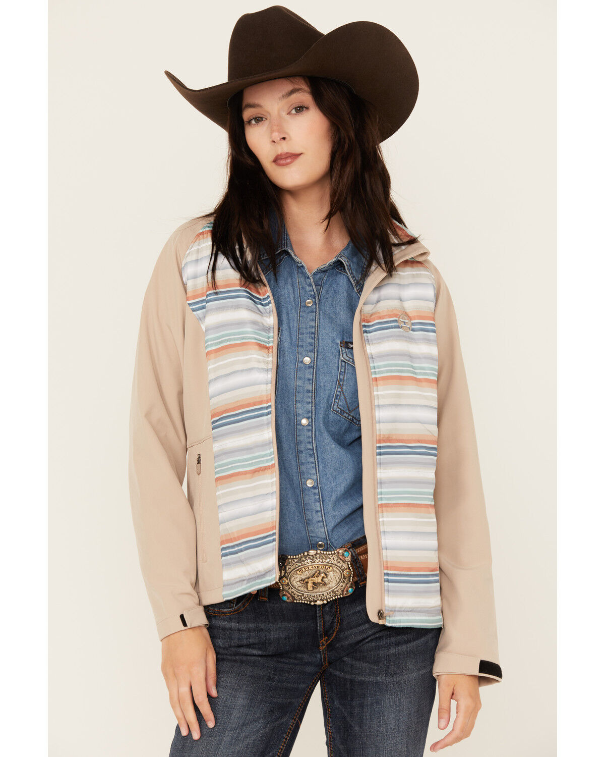 Image #1 - Hooey Women's Serape Striped Softshell Jacket, Lavender, hi-res