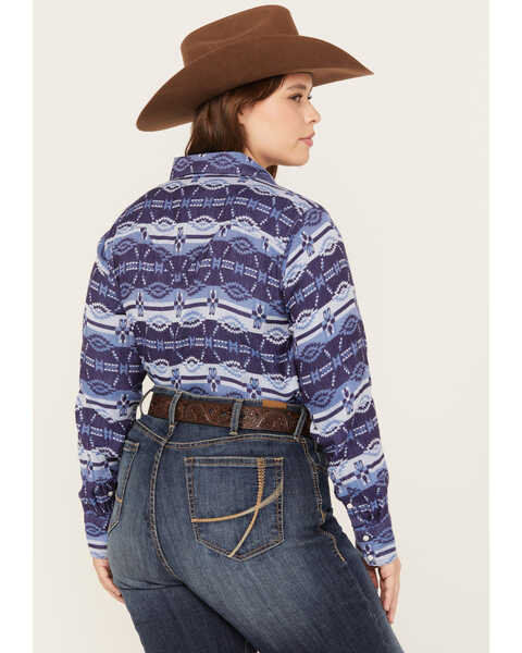 Image #4 - Ariat Women's R.E.A.L. Southwestern Oceanic Print Long Sleeve Western Pearl Snap Shirt - Plus, Blue, hi-res