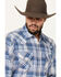 Image #2 - Ely Walker Men's Plaid Print Long Sleeve Snap Western Shirt, Blue/white, hi-res