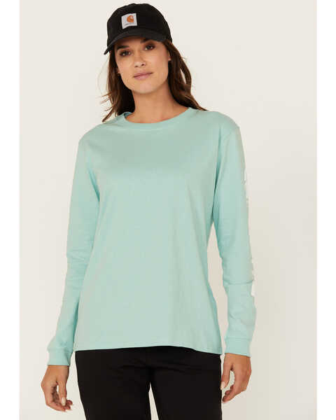 Image #2 - Carhartt Women's Loose Fit Heavyweight Long Sleeve Graphic T-Shirt, Turquoise, hi-res