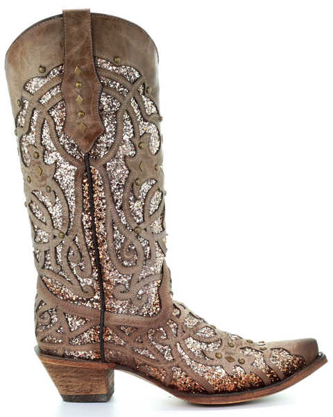 Image #2 - Corral Women's Golden Luminary Roots Western Boots - Snip Toe, Light Grey, hi-res